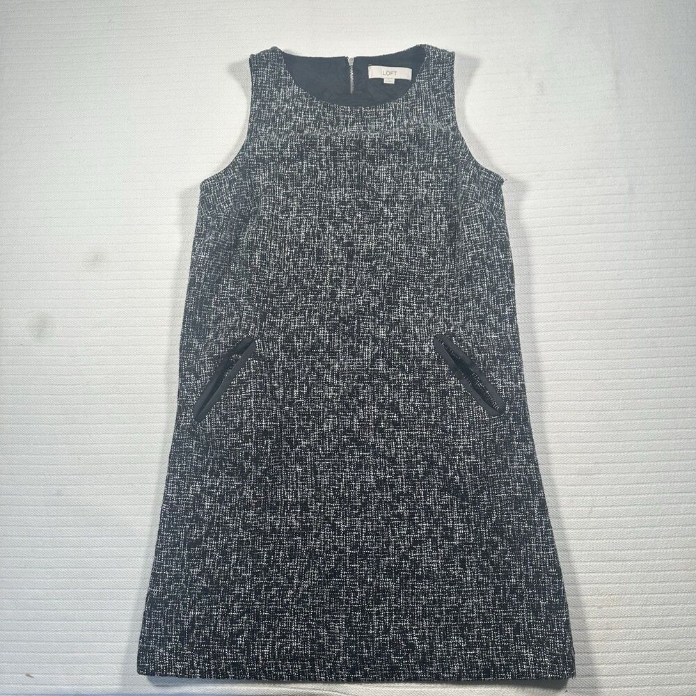 LOFT Women’s Size 8 Sleeveless Tweed Shift Dress Black White
